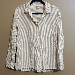 Madewell Cream and Maroon Striped Flannel Shirt